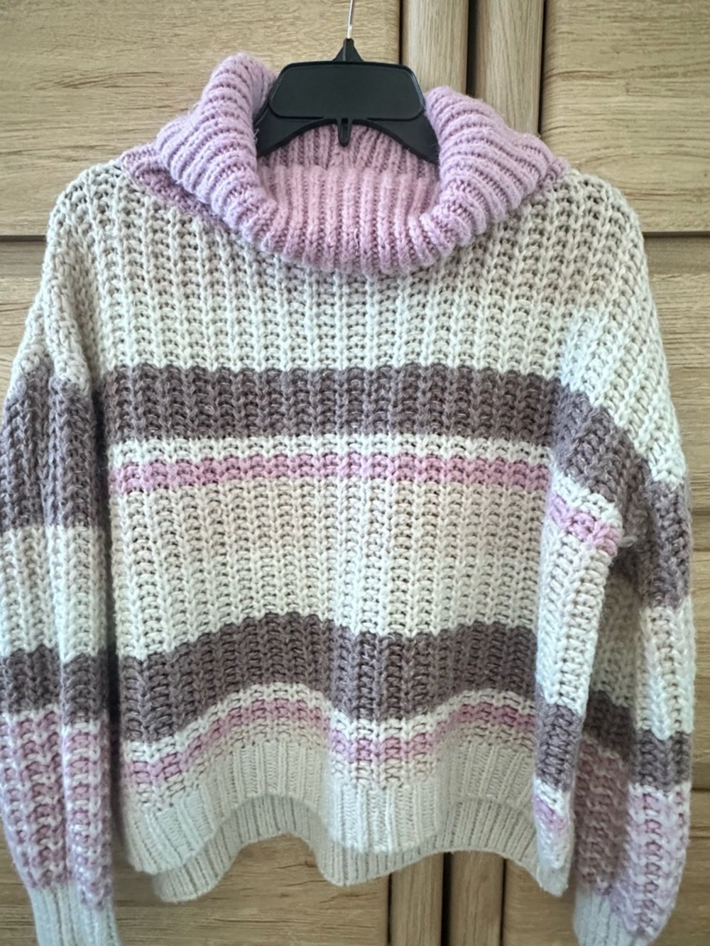 Vine & Love Cream, Lilac & Taupe Striped Turtleneck Sweater - Oversized